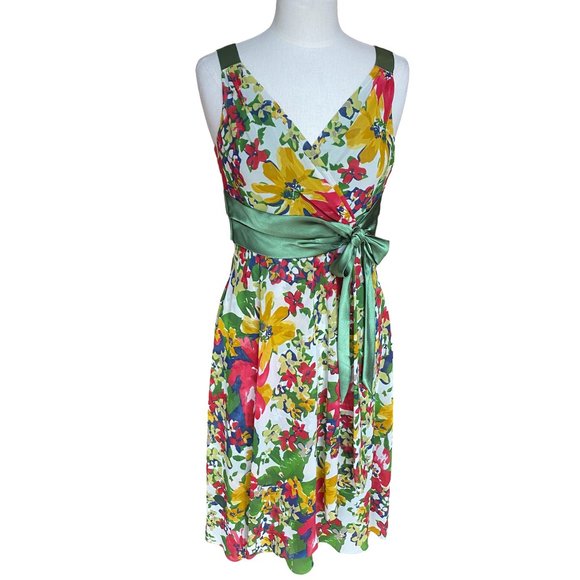 Evan Picone Dresses & Skirts - Vtg Evan Picone Floral Dress Sz 10 Midi Sleeveless Chiffon Pinup Garden Party